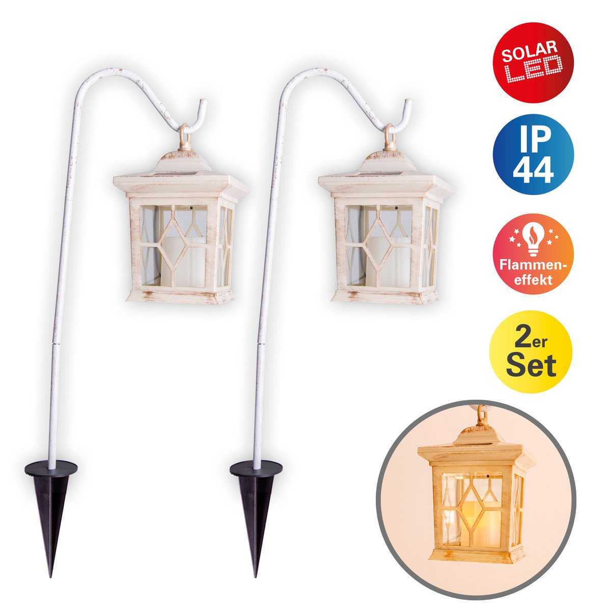 Set van 2 LED grondpennen voor buiten "Lantern" wit