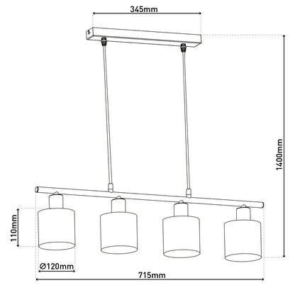 4 hanger lamp "maron" gemaakt van metalen satin mat met stof paraplu's in de natuur, met E14-aansluiting, lamp voor woonkamer of eetkamer, 71,5 x 12 cm