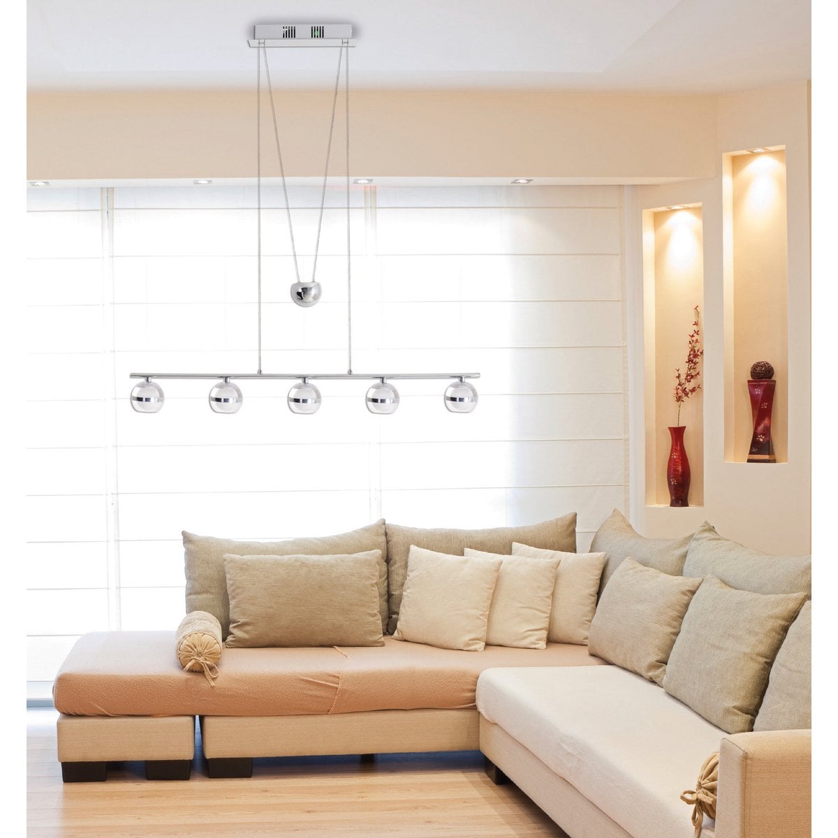 Led in ruil daarvoor hanglamp "bol" gemaakt van metaal en glas in chroom, met geïntegreerde LED