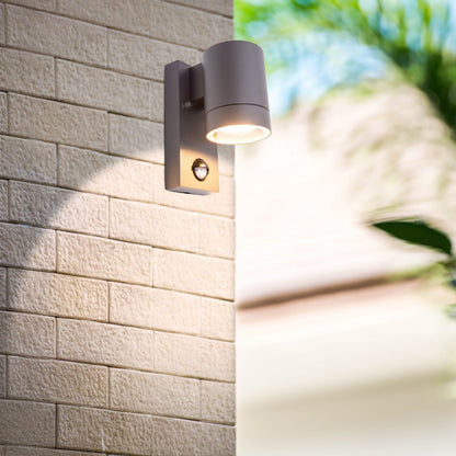 Buiten Wall Lamp "Romb" met bewegingsdetector, antraciet -gekleurd aluminium, timer, veranderbare lamp, 7 x 12,5 x 16,4 cm