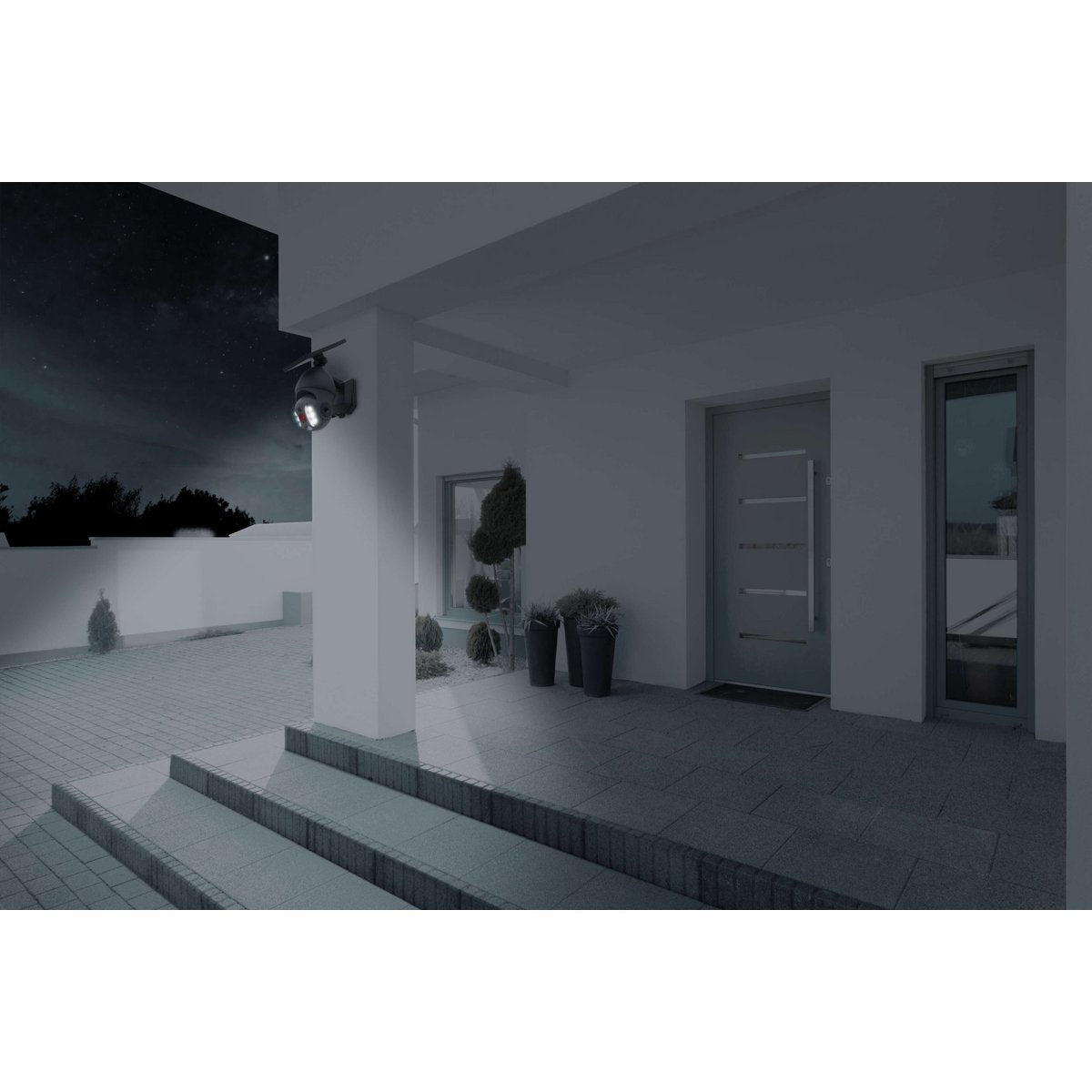 LED -zonne -buitenwandlamp "Moho" met bewegingsdetector en beveiligingscamera -vouw, wandlicht gemaakt van plastic in grijs, met geïntegreerde LED