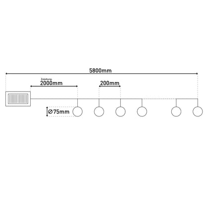 LED Solar Light Chain Textile 20 "Football", voor buiten, lichte kettingmetaal, plastic en textiel in zwart, met geïntegreerde LED