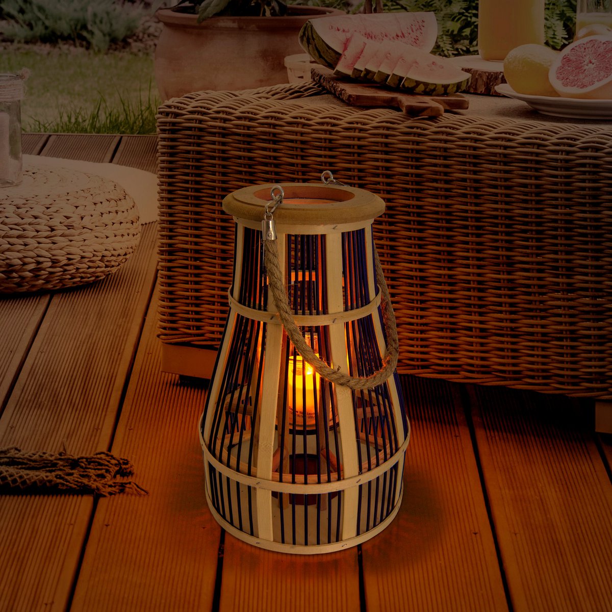 Decollicht "Korbinian" inclusief Solar Led Candle for Garden and Balcony, van Rattan in Nature, Solar Lamp Hoogte 35 cm