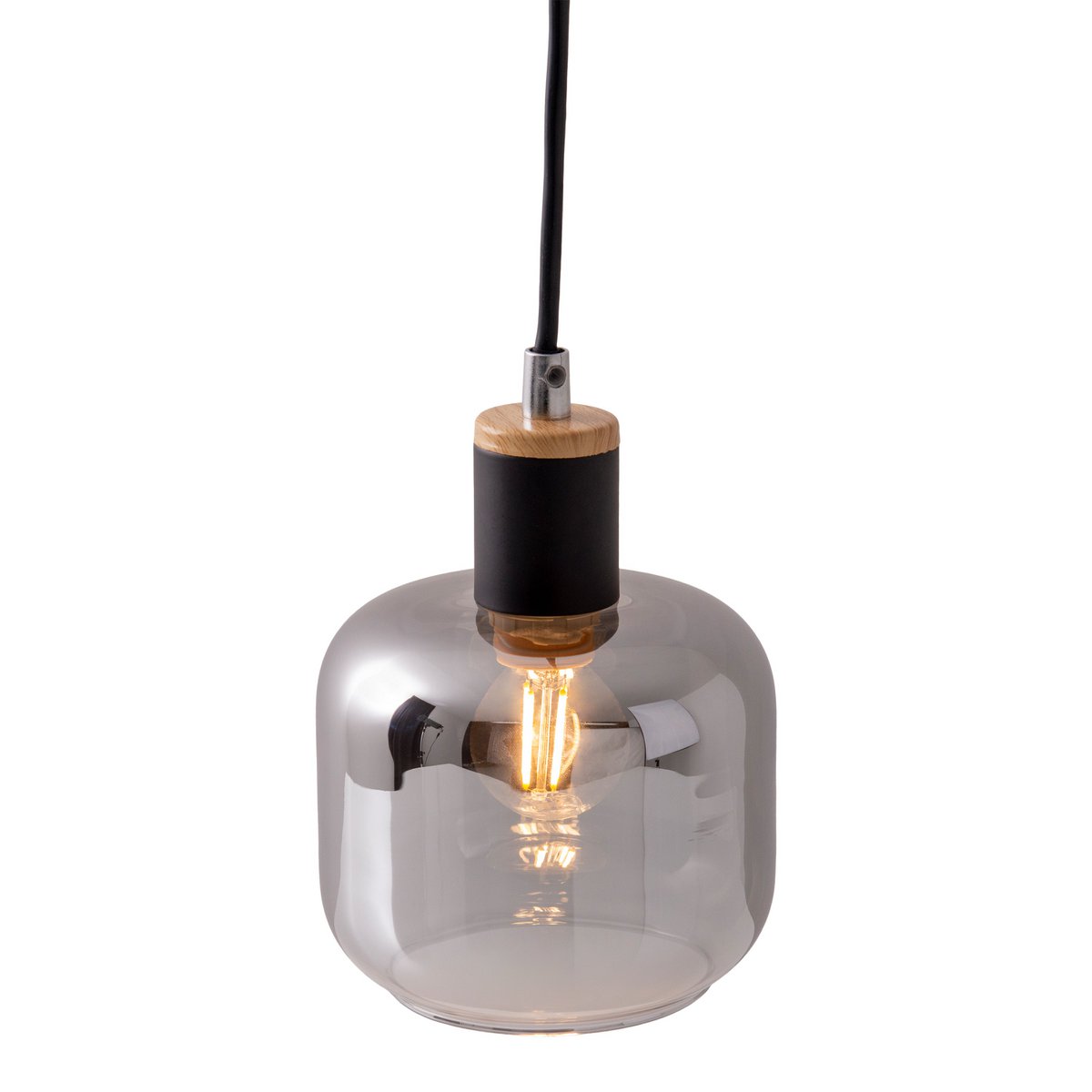 1-pendelende lamp "fumoso", hanglamp gemaakt van metaal en glas in zwart, met E14-aansluiting, voor eetkamer, woonkamer, gang of kantoor, hangende lamp 80 x 20 cm