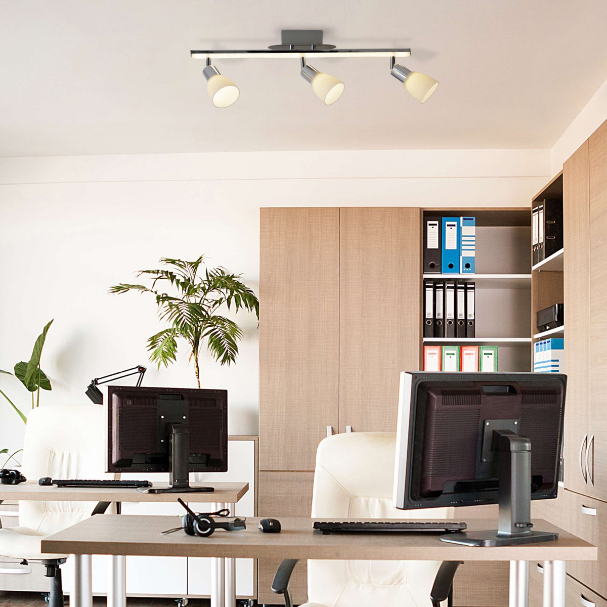 3-serie LED plafondlicht "Ibiza" ongeveer 60,5 cm lang, chroomkleurig metaal, verzadigd, opaalkleurig glas, geïntegreerde LED's, warm wit