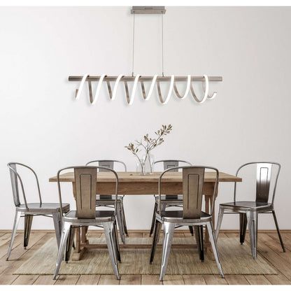 LED -hanglamp "Belleza", moderne metalen slinger lamp en plastic in nikkel mat en wit, met stevig gebouwd -in LED's, 100 cm lang. De ideale verlichting voor woonkamer, eetkamer of keuken.