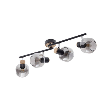 4er spot plafondlamp "fumoso", plafondlamp gemaakt van metaal en rookglas in zwart, met E14 -aansluiting, voor eetkamer, woonkamer, gang of kantoor, 80 x 20 cm