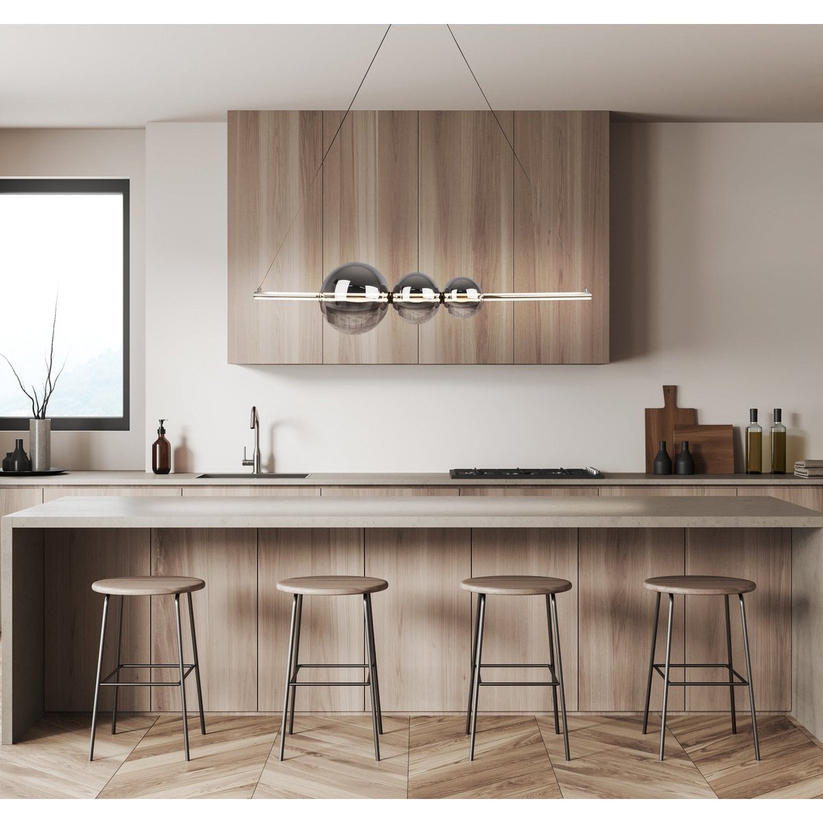 LED hanglamp Chrome "NOVA" gemaakt van chroom -gekleurd metaal, plastic en rookglas, met stevig ingebouwde LED's, ca.