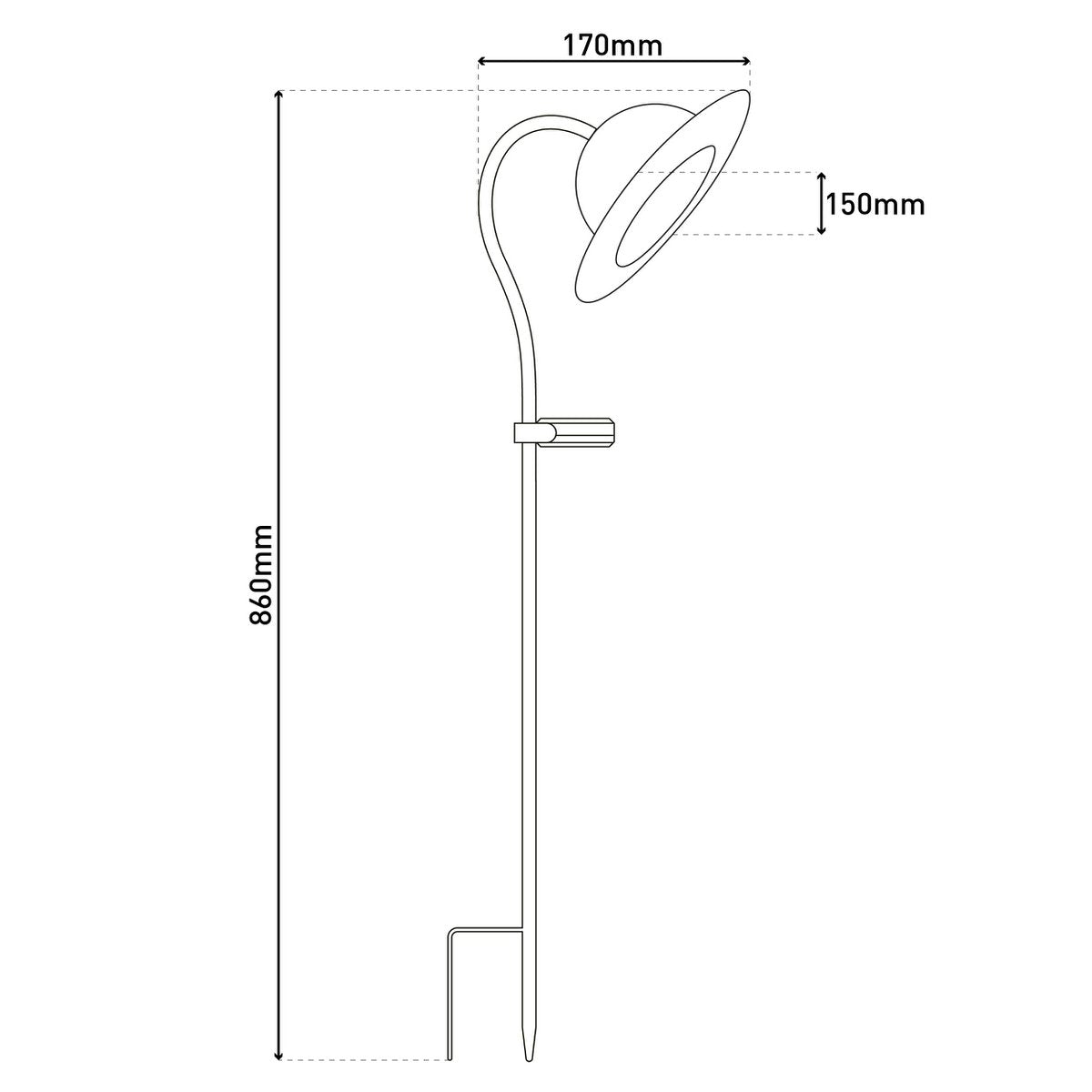 LED Solar Lamp "Bowler" met een spies voor de tuin en terras gemaakt van metaal en plastic in het zwart, met stevig gebouwd -in LED's, zonnelamp voor de tuin 86 cm hoog