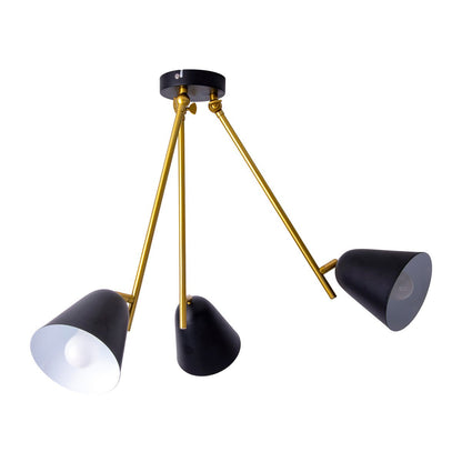 3-zits plafondlicht "Triton" gemaakt van black metal met E27-versie, verlichting voor woonkamer, eettafel of kantoor