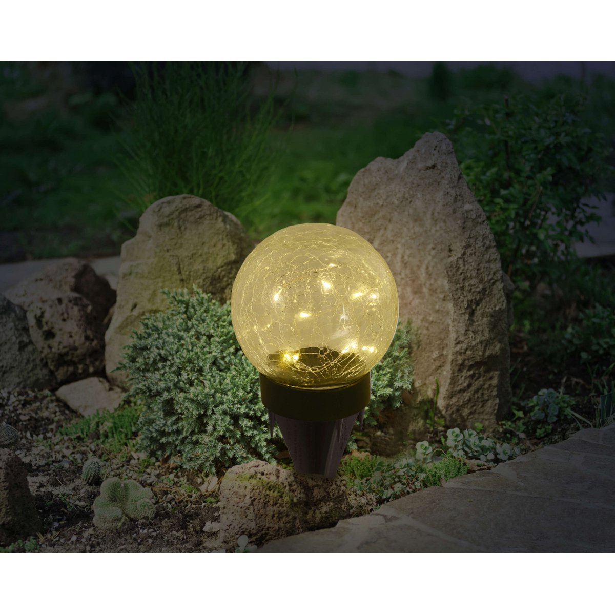 3 Set LED LED Solar Table Lamp/Aand Skeer "Crackle" Ø 12 cm, voor buiten, taflamp-plastic en glas, wit, met geïntegreerde LED