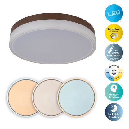 LED-plafondlicht "Lola" Ø van 50 cm, 9 cm hoog, metaal en plastic in bruin en wit, geïntegreerde LED's, 1900 lm, dimmable, CCT-functie 3000-6500 K, nachtlichtfunctie