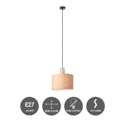 Home Sweet Home Hanglamp Linnen - hout - 30x30x140cm