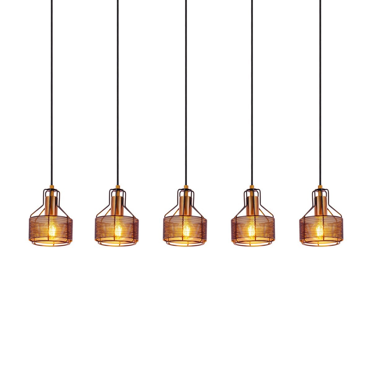 5 hanger lamp "foro" retro hanger lamp gemaakt van metaal in zwart en goud met E27 -versies, 96 cm lang. Stijlvolle verlichting voor woonkamer, eetkamer of keuken.