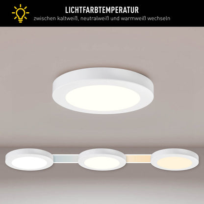 LED-plafondlamp "bonus" Ø16,5 cm, functionele lichtinstallatie en structuur mogelijk, plafondlamp gemaakt van metaal en plastic in wit, met stevig ingebouwde LED's, waaronder CCT-kleurwisselaar