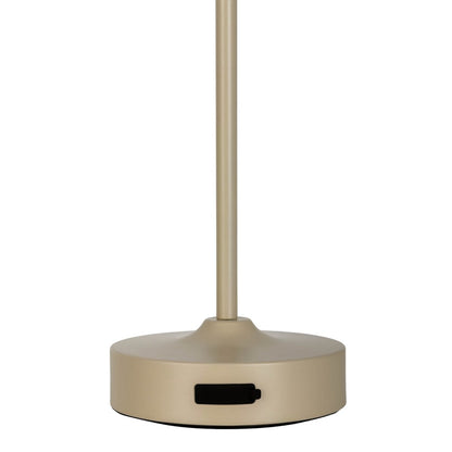 LED -batterij/ tafellamp "Pina" 30 cm hoog, gemaakt van metaal (beige) en glas (wit), geïntegreerde LED's, warm wit