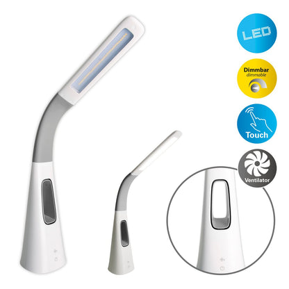 LED-tafellicht "Ventu" met ventilator, met aanraking, dimable, gemaakt van wit plastic, stevig ingebouwde LED's, 40 cm hoog