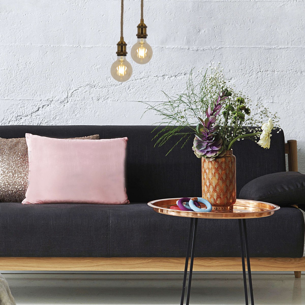 Metalen metalen Baldachin met 2 personen "Ontario" Decoratieve hanglamp gemaakt van metaal in alt-messing en jute, E27-versies, verlichting voor woonkamers of kantoor.