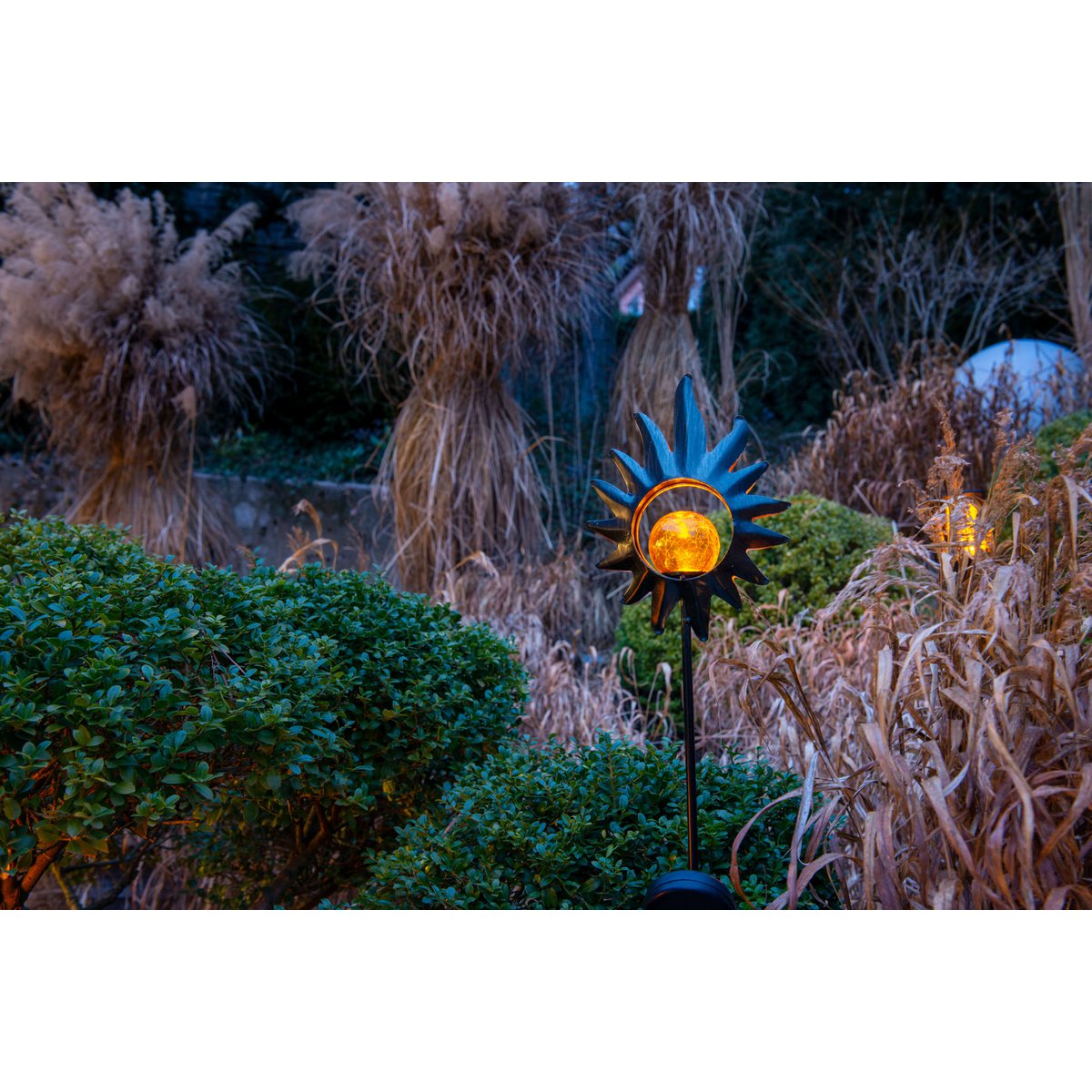 LED Solar Skeer "Sun" 93,5 cm, voor buiten, metaal en glazen aarde spies in het zwart, met geïntegreerde LED