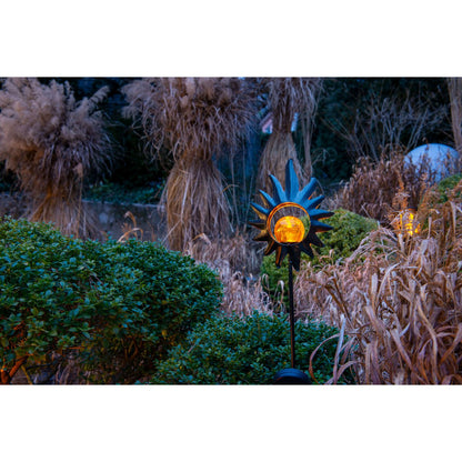 LED Solar Skeer "Sun" 93,5 cm, voor buiten, metaal en glazen aarde spies in het zwart, met geïntegreerde LED