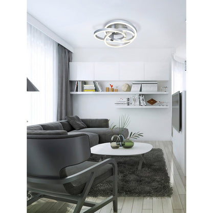 Smart Home LED plafondlicht "Divora" Ø 70 cm, plafondlamp gemaakt van metaal, aluminium geborsteld en wit plastic, met veel functies, stevig gebouwd -in LED's, verlichting voor woonkamer, eetkamerkantoor of gang