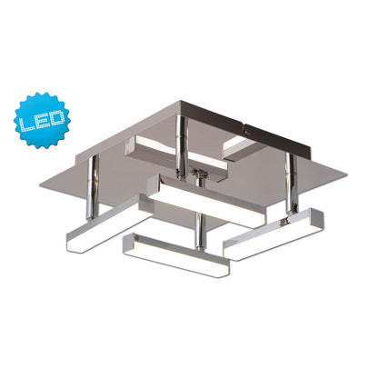 LED -plafondlamp "Turijn" 25 cm x 25 cm, ongeveer 11 cm hoog, chroom -gekleurd metaal, opaalgecoleerd plastic, geïntegreerde LED's, warm wit