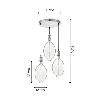 Home Sweet Home hanglamp chroom rond Ovaal 3L G180 dimbaar E27 helder
