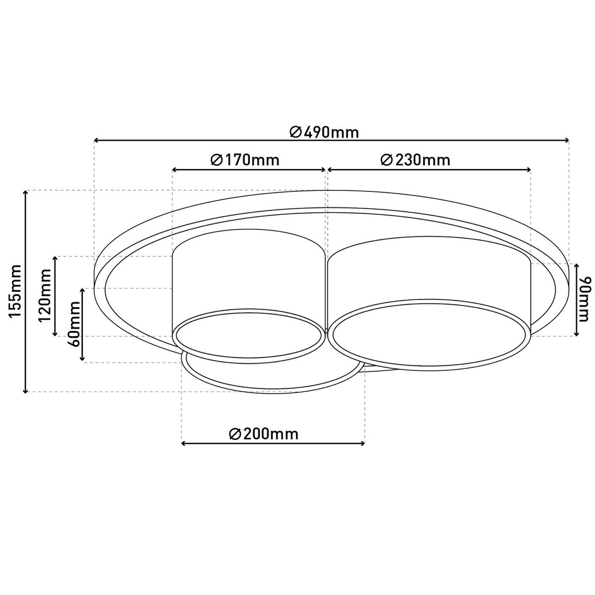 3-geleide plafondlicht "Eppan" Ø 56 cm, gemaakt van metaal, plastic en textiel in grijs, geïntegreerde LED's, verlichting voor woonkamer, kantoor of toegangsruimte