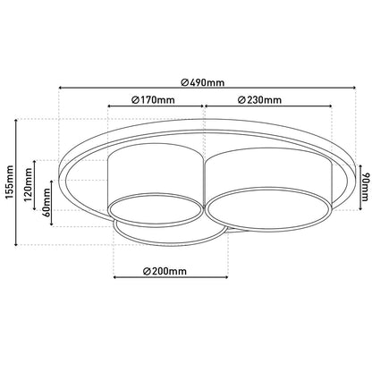 3-geleide plafondlicht "Eppan" Ø 56 cm, gemaakt van metaal, plastic en textiel in grijs, geïntegreerde LED's, verlichting voor woonkamer, kantoor of toegangsruimte