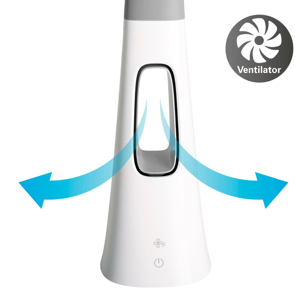 LED-tafellicht "Ventu" met ventilator, met aanraking, dimable, gemaakt van wit plastic, stevig ingebouwde LED's, 40 cm hoog