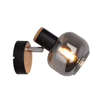 Glazen wandvlek "fumoso", wandlamp gemaakt van zwart en rookglas in zwart en de natuur, met E14 -aansluiting, voor eetkamer, woonkamer, gang of kantoor, lamp voor woonkamer, eetkamer, gang of gang 16 x 14 cm