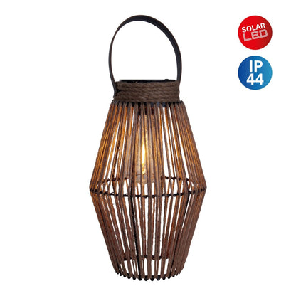 LED ZONNELIJKE LICHT "KORBINIAN" voor tuin en terras, decoratieve lamp gemaakt van metalen en plastic koordbedekking in de natuur, LED's stevig geïnstalleerd, zonnelamp voor buiten 30 x 18 cm