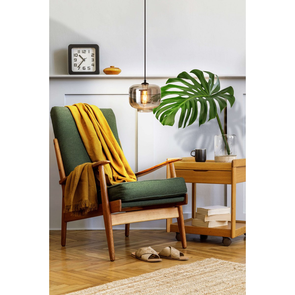 Hanger lamp "vaso", retro, hanglamp, metaal en rookglas in antraciet, E27 -aansluiting, voor eetkamer, woonkamer, gang of kantoor, met een Øvon 25 cm