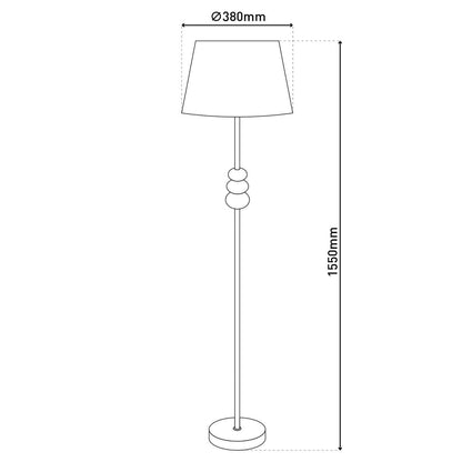 Staande lamp "Elina" 155 cm hoog, Ø 38 cm, metaal in zwart/bruin, tekstblazer in wit, E27