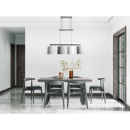 4 hanglamp "tilde", klassieke metalen slinger lamp en textiel in grijs en wit, met E27 -frame, hoogte verstelbaar, 86 cm lang, ideaal als eetlamp