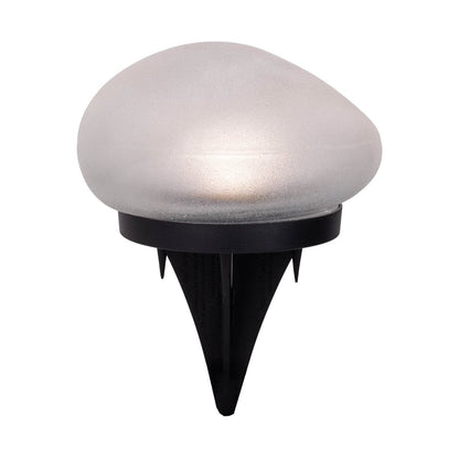 De spiesjes "Guri" 14 x 12 cm, 8,5 cm hoog, zwart plastic, zwaar, transparant glas, geïntegreerde LED's, warm wit