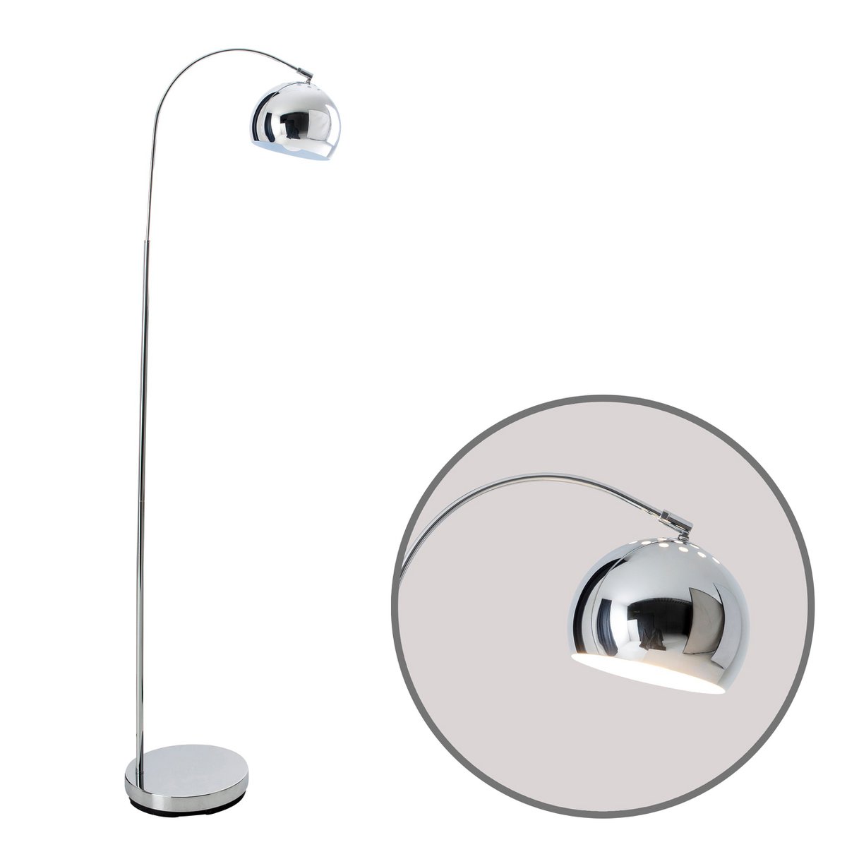 Staande lamp "stijl", retro klassieke vloerlamp met boog gemaakt van chroomkleurig metaal met, E27-aansluiting, 146 cm hoog, ideaal voor eetkamer, woonkamer en kantoor.