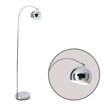 Staande lamp "stijl", retro klassieke vloerlamp met boog gemaakt van chroomkleurig metaal met, E27-aansluiting, 146 cm hoog, ideaal voor eetkamer, woonkamer en kantoor.