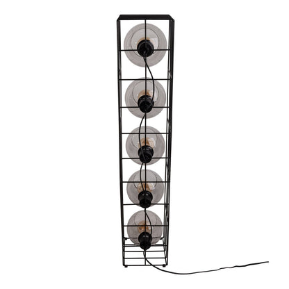 Glasse-stand-lamp "Cesta" vloerlamp gemaakt van zwarte metalen draad en getinte glas, met E27-aansluiting, 95 cm hoog, voor eetkamer, woonkamer, gang of kantoor,