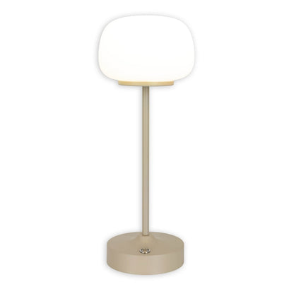 LED -batterij/ tafellamp "Pina" 30 cm hoog, gemaakt van metaal (beige) en glas (wit), geïntegreerde LED's, warm wit