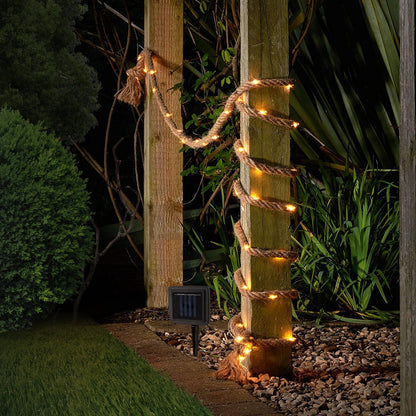 Zonne -lichte keten "Canamo" van henneptouw in ´natur, 8 m lang, plus 2 m toevoerlijn, warm wit, voor de buitenruimte