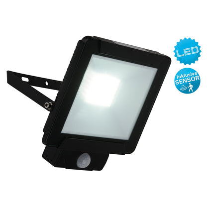 LED Outer Light "Radia" 30W met sensor, gemaakt van metaal en glas in zwart, met geïntegreerde LED