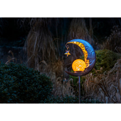 Led Solar Earth Spit "Moon", voor buiten, metaal en glazen aarde spies in zilver, met geïntegreerde LED