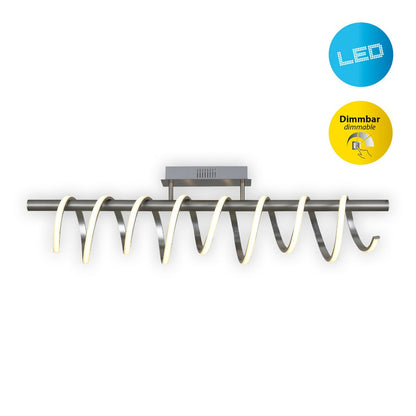 LED -plafondlamp "Belleza", moderne metalen plafondlamp en plastic in nikkel mat en wit, met stevig gebouwd -in LED's, 100 cm lang. De ideale verlichting voor woonkamer, eetkamer of keuken.