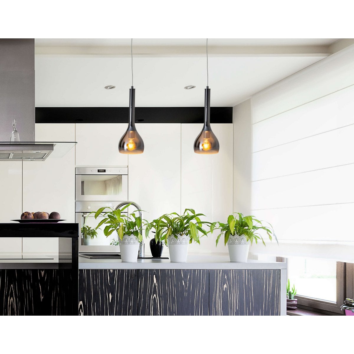 Hanger lamp "vaso", hintlamp gemaakt van metaal en rookglas in antraciet, E27 -aansluiting, voor eetkamer, woonkamer, hal of kantoor, met een Øvon 16 cm