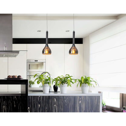 Hanger lamp "vaso", hintlamp gemaakt van metaal en rookglas in antraciet, E27 -aansluiting, voor eetkamer, woonkamer, hal of kantoor, met een Øvon 16 cm