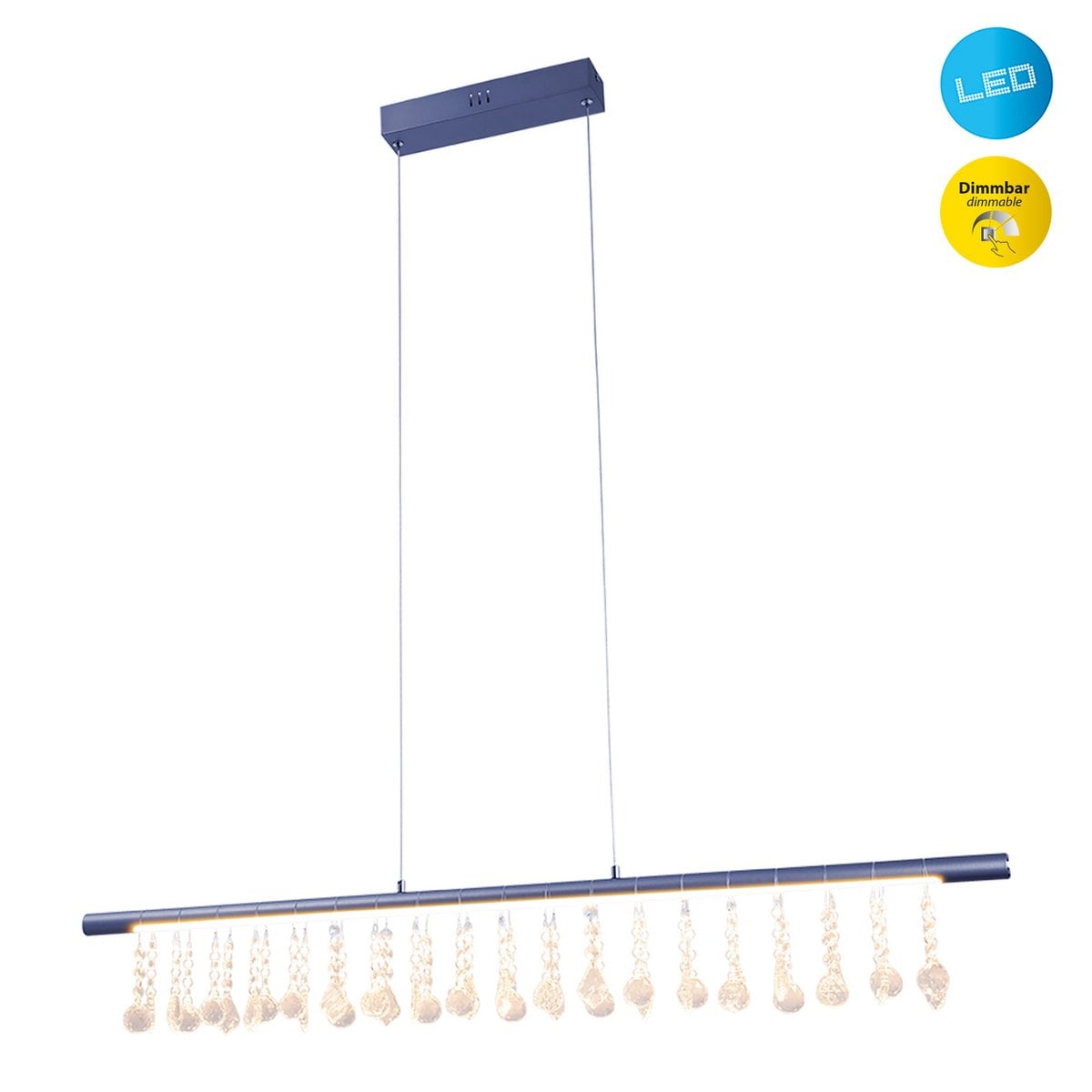 Led hanglamp "nobilis" lengte ongeveer 100 cm, gemaakt van metaal en plastic in grijs, met stevig gebouwd -in LED's, verlichting voor woonkamer, eetkamer of kantoor