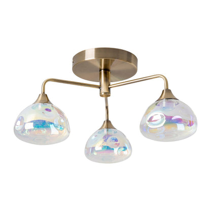 LED-plafondlamp 3-flame "varna", plafondlamp gemaakt van messing gekleurd metaal en irisglas, met stevig ingebouwde LED's, een diameter van 42 cm, stijlvolle verlichting voor woonkamer, eetkamer of gang