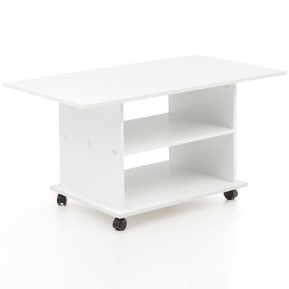 Design salontafel 95 x 51 x 54,5 cm Wit Draaibaar met wielen