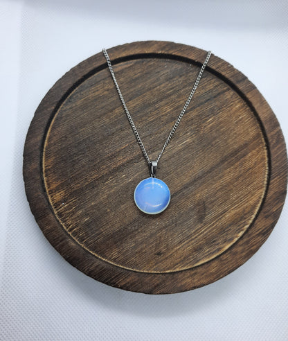 Silver-colored necklace with opalite pendant